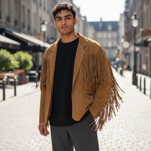 Vintage Fringe Suede Jacket • Western Boho Rodeo • Caramel Tan Leather XL